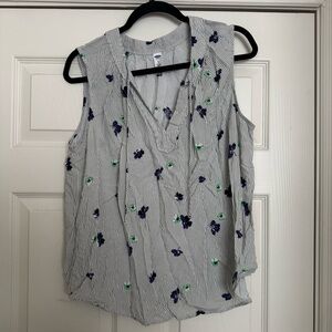 Striped Sleeveless Top with Floral Print